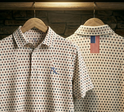  Rhoback The States White Polo: Non-Bacon Collar USA Flag Performance M-L-XL  