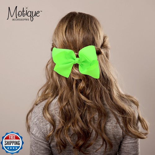 5.5 Inch Grosgrain Hair Bow Clip For Woman And Girls (Neon Green) - Picture 2 of 5