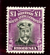 Rhodesia 1918 KGV "Admiral" £1 black & bright purple MLH. SG 278.