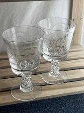 Glass Etched Goblets Vintage. Etched Floral Pattern. Twisted Stem Design. x2