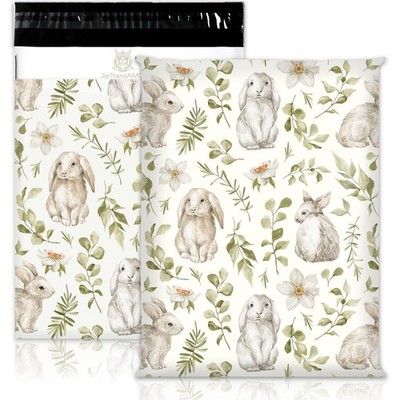 50 Pcs Easter Bunny Poly Mailers 10 x 13 Inch Watercolor Rabbit Leaves Envelope 