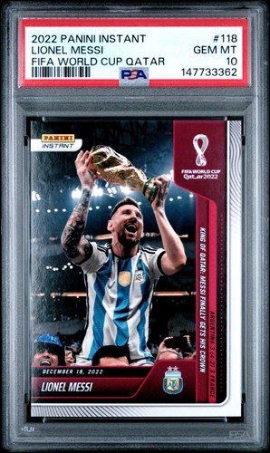 2022 PANINI INSTANT FIFA WORLD CUP QATAR #118 LIONEL MESSI PSA 10