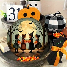 2D Flat1pcs 2D Flat Halloween Witch Child Round Metal Wall Art, Witch Child Roun