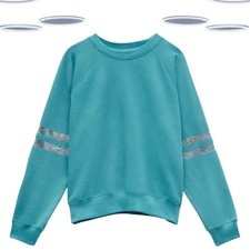 Ex Hush Women’s Sweatshirt Teal Blue Metallic Stripe Relaxed Cotton (Defect)