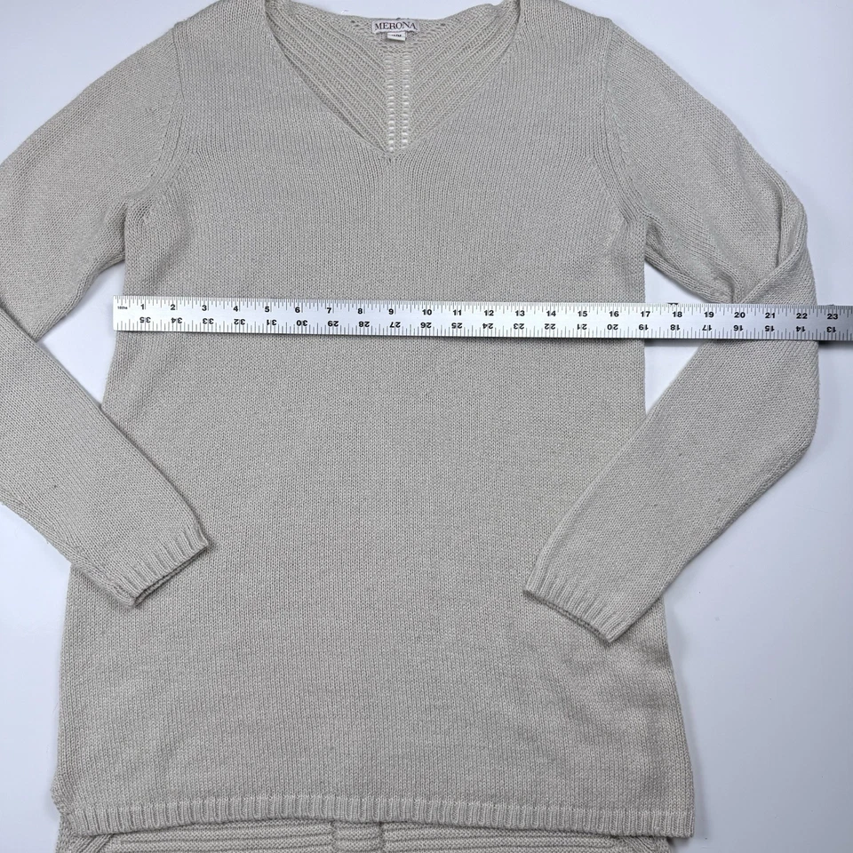 Suéter túnica Merona para mujer talla M beige tejido manga larga cuello en V pulóver Foto 4 de 4