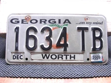 LICENSE PLATE  GEORGIA    2005  1634 TB  WORTH  COUNTY   AS RECEIVED #7