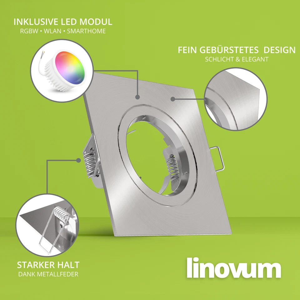 Einbaustrahler Smart flach eckig silber gebürstet mit GU10 LED RGB + CCT 230V - Bild 3 von 4