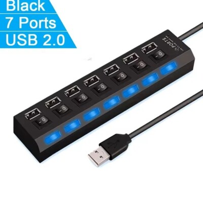 USB Hub Port Mehrfach Expander mit Ein/Aus-Schalter Multi USB Splitter Hub 7Port