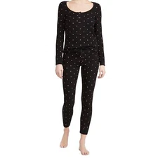 Plush Heart Print Long Sleeve Thermal Shirt and Pants Pajama Set Size XS