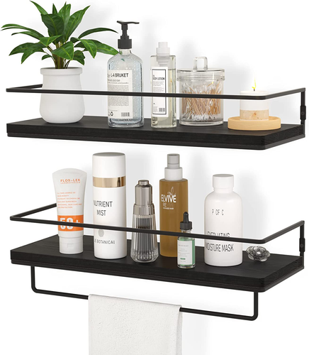 Floating Shelves for Wall Set of 2, Wall Mounted Storage Shelves with Black Meta - Picture 9 of 12