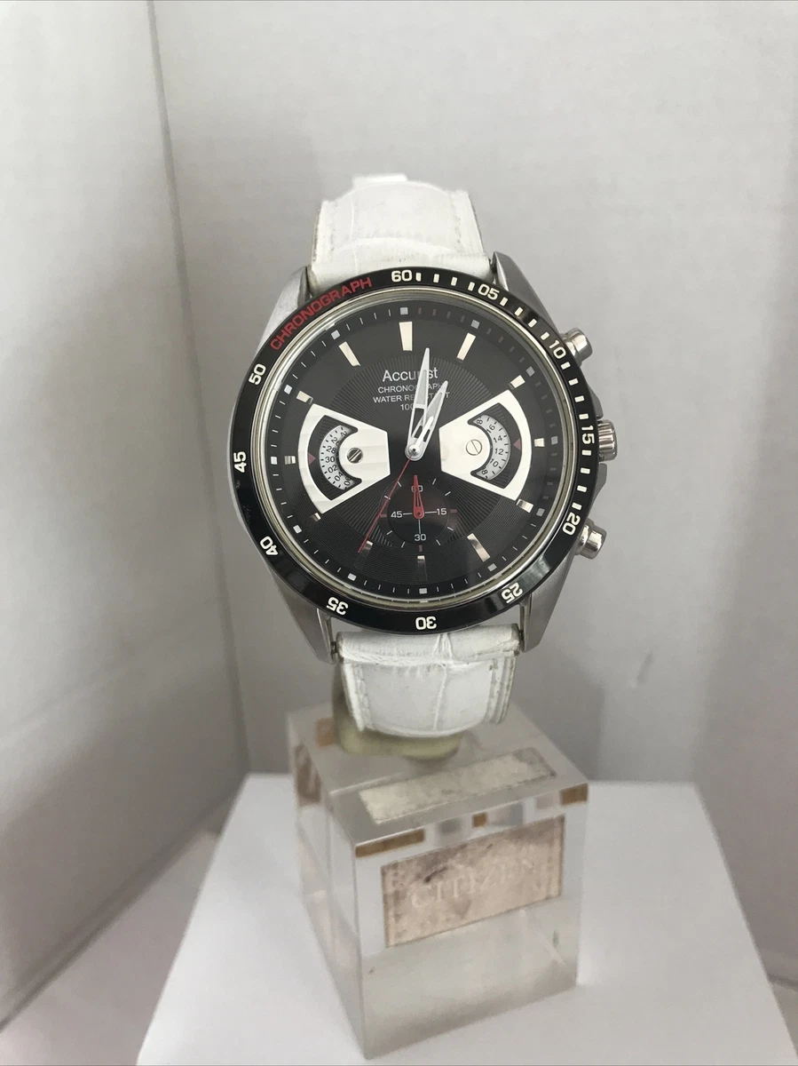 Accurist Men s Quartz Black Dial Chronograph white Leather Strap