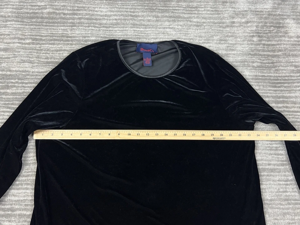 Denim and Co Dress Womens 1X Black Long Sleeve Velour Polyester Blend Vintage - Image 4 of 4