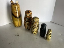 Animal Nesting Dolls Lion Tiger Cheetah Panther Ocelot 5 pc