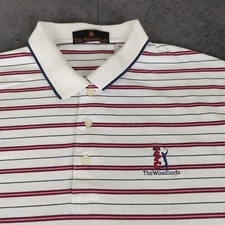 TPC The Woodlands Polo Shirt Golf Striped Embroidered Short Sleeve Men Large