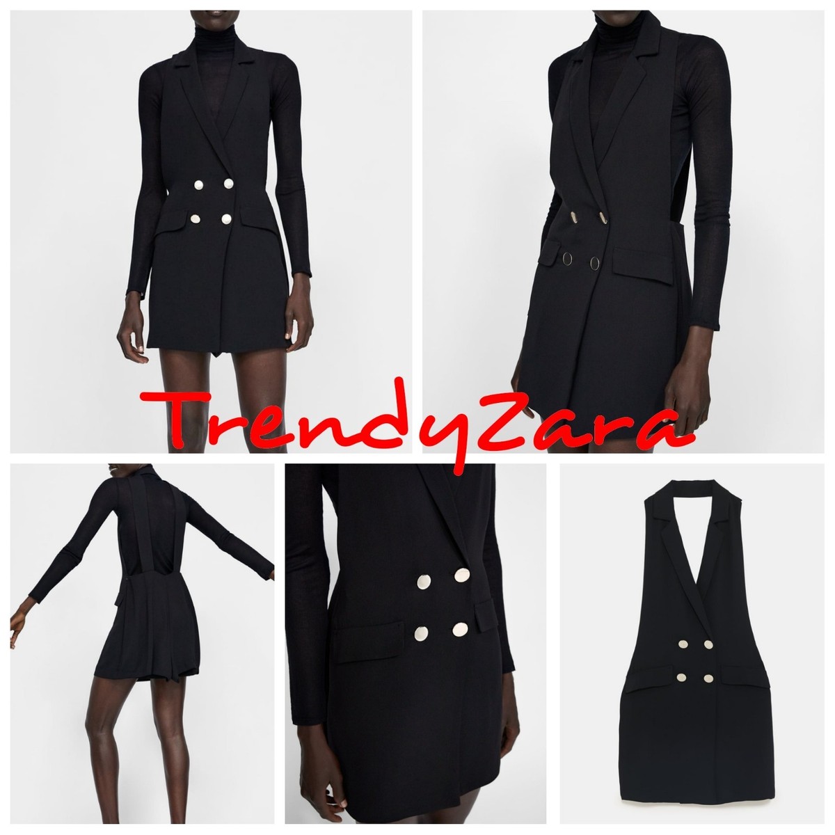 ZARA NEW BUTTONED JUMPSUIT BLACK DRESS REF 1639/173 SIZE L MONO