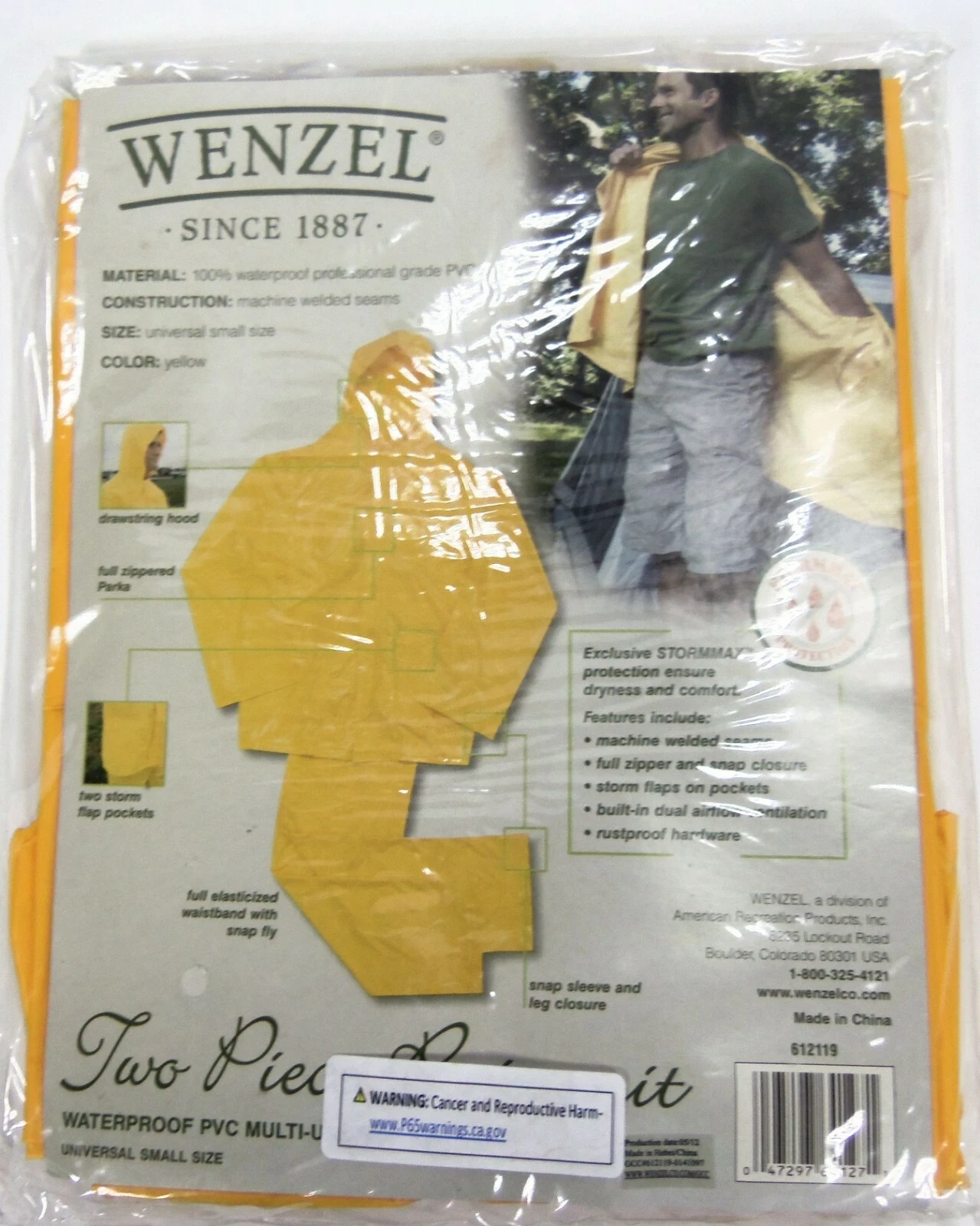 Wenzel 2 Piece Rain Suit Yellow Size Small 612119