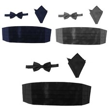 Men's Tie and Handkerchief Set Tuxedo Band Bow Tie Blue Grey Black Glossy