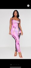Shape Pink Abstract Print Slinky Spaghetti Strap Midaxi Dress