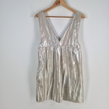 Zara womens dress size S fit flare champagne sleeveless Vneck stretch 067355