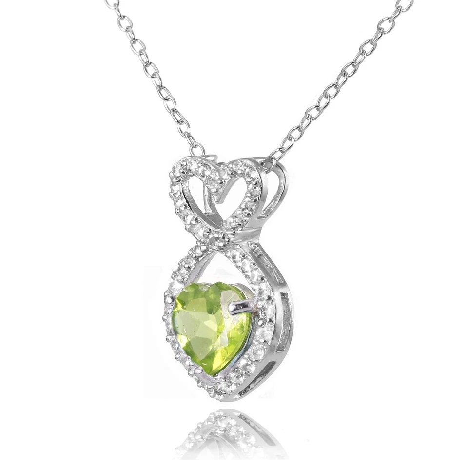 Sterlingsilber Peridot und Weiß Topas Unendlichkeit Herz Halskette - Bild 2 von 4