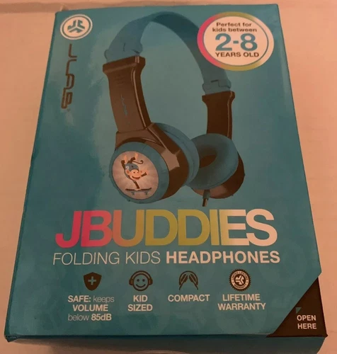JLab Audio JBuddies Headphones Kids Folding Over Ear Safe Volume in Blue