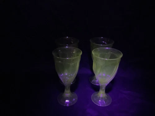 4 Vintage Uranium Glass Noritake Sweet Swirl Cranberry WATER GOBLETS  7 3/8"