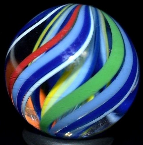JODY FINE HANDMADE GLASS MARBLE/.898"-RAINBOW CUBSCOUT TRIPLE-BLUE,YELLOW,RED,LM - Picture 6 of 8