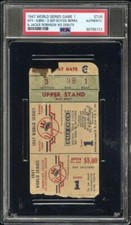 1947 WORLD SERIES GAME 1 DEBUTS: JACKIE ROBINSON & YOGI BERRA TICKET DODGERS PSA