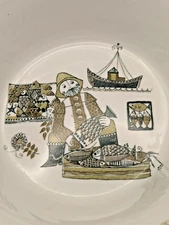 Vintage Figgjo Flint Norway Lotte Hand Painted Fisherman 7.5" Bowl