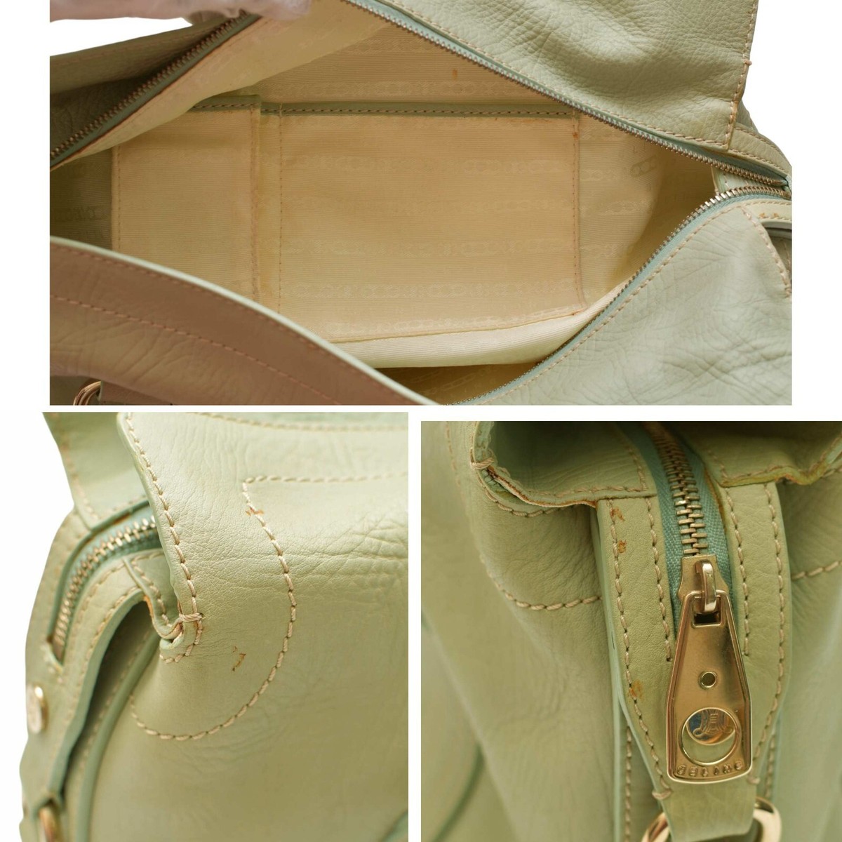 Celine Mint Green Leather with Pocket Top Handles Satchel bag