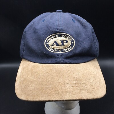 Arnold Palmer Sports Wear AP Vtg Strapback Cap Golf Hat Navy w Brown Suede Bill
