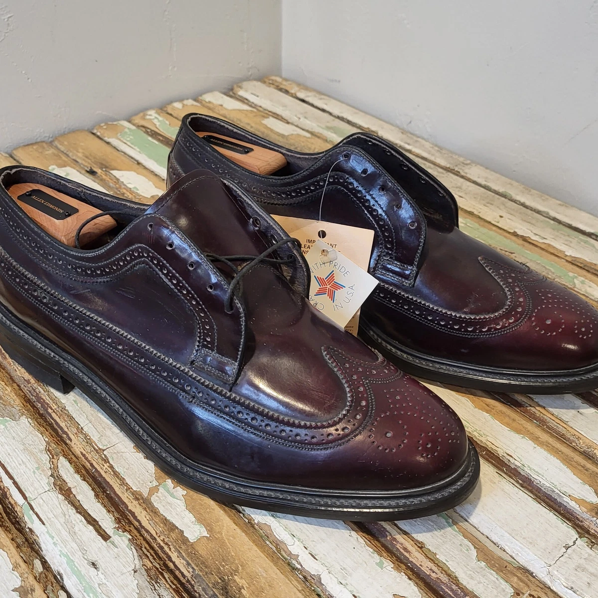 O Sullivan Burgundy Long Wingtip Oxford Men 11 Leather Dress Shoes Made USA New