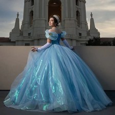 Princess Quinceanera Dresses Gillter Off Shoulder Floral Applique Corset Sweet16