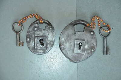2 Pc Vintage Iron Handcrafted Unique Different Shape Solid Padlocks