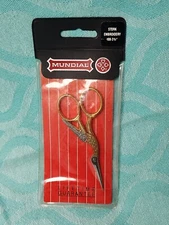 New Vintage Mundial Stork Embroidery Scissors 108 3 1/2" Gold & Silver Tone