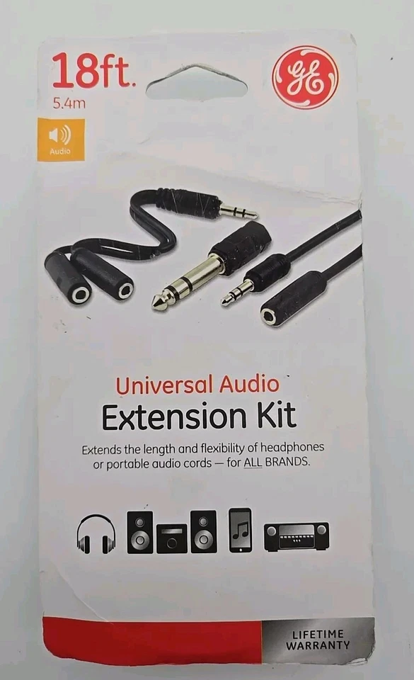 GE Universal Audio Extension Kit 18 ft Cord Black 3.5mm To 6.3mm & Y Split 33612 - Image 4 of 4