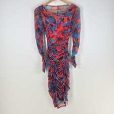 Sheike dress womens 6 red floral bodycon long sleeve stretch 102943