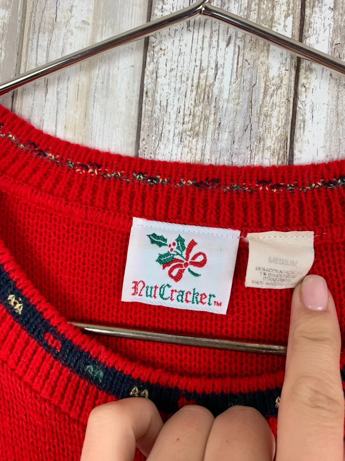 NUTCRACKER Ugly Christmas Sweater Bear Couple Window Scene Jumper L VINTAGE