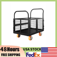 1800LBS Platform Truck Cart w/Cage, 6-in-1 Multi-Purpose Flatbed Cart for Garage