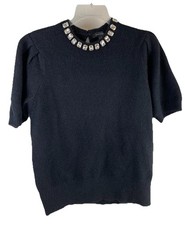 Ann Taylor Women's Black Short Sleeve Sweater with Rhinestones Size M