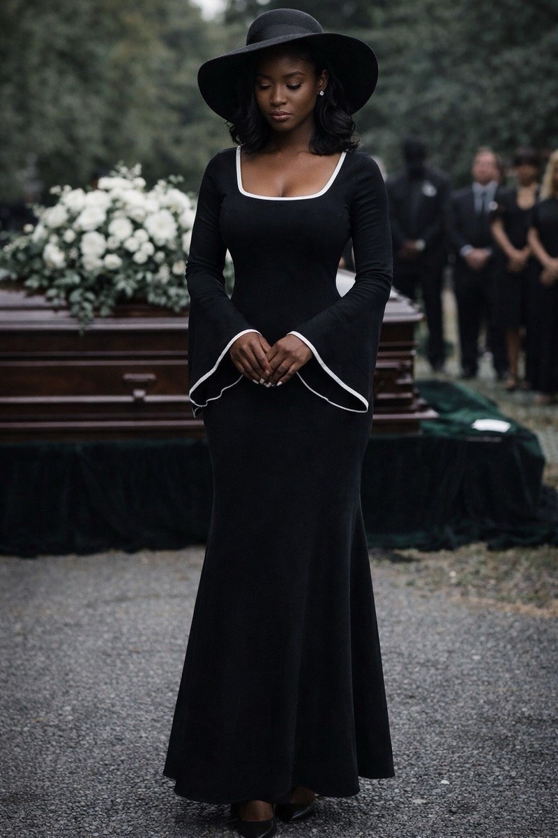black dress for funeral near me in Women & Ladies Plus Size Outfit by MQ2163 featuring v Solid Square Neck Long Black