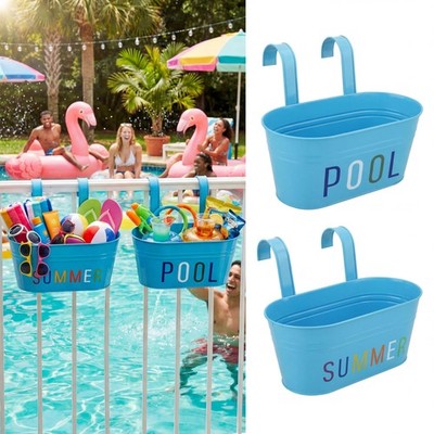 2 Pack Poolside Sunscreen Holder Organizer Summer Pool Baskets Blue Metal Sto...