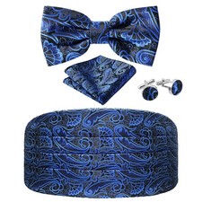 Paisley Cummerbund and Bow Tie Set Adjustable Formal Men's Blue Cumberbund Tu...