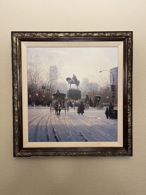 G. Harvey -  Winter Evening in Old Boston - A/P -- Custom Framed Boston Scene