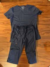 Cherokee Scrubs Set Womenss Top-M Bottom-XS Blue Easy Care Stretch Soft Workwear