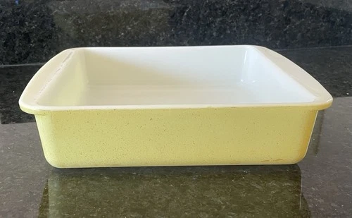 VTG Pyrex Desert Dawn Yellow Speckled Square Baking Dish #222 8"