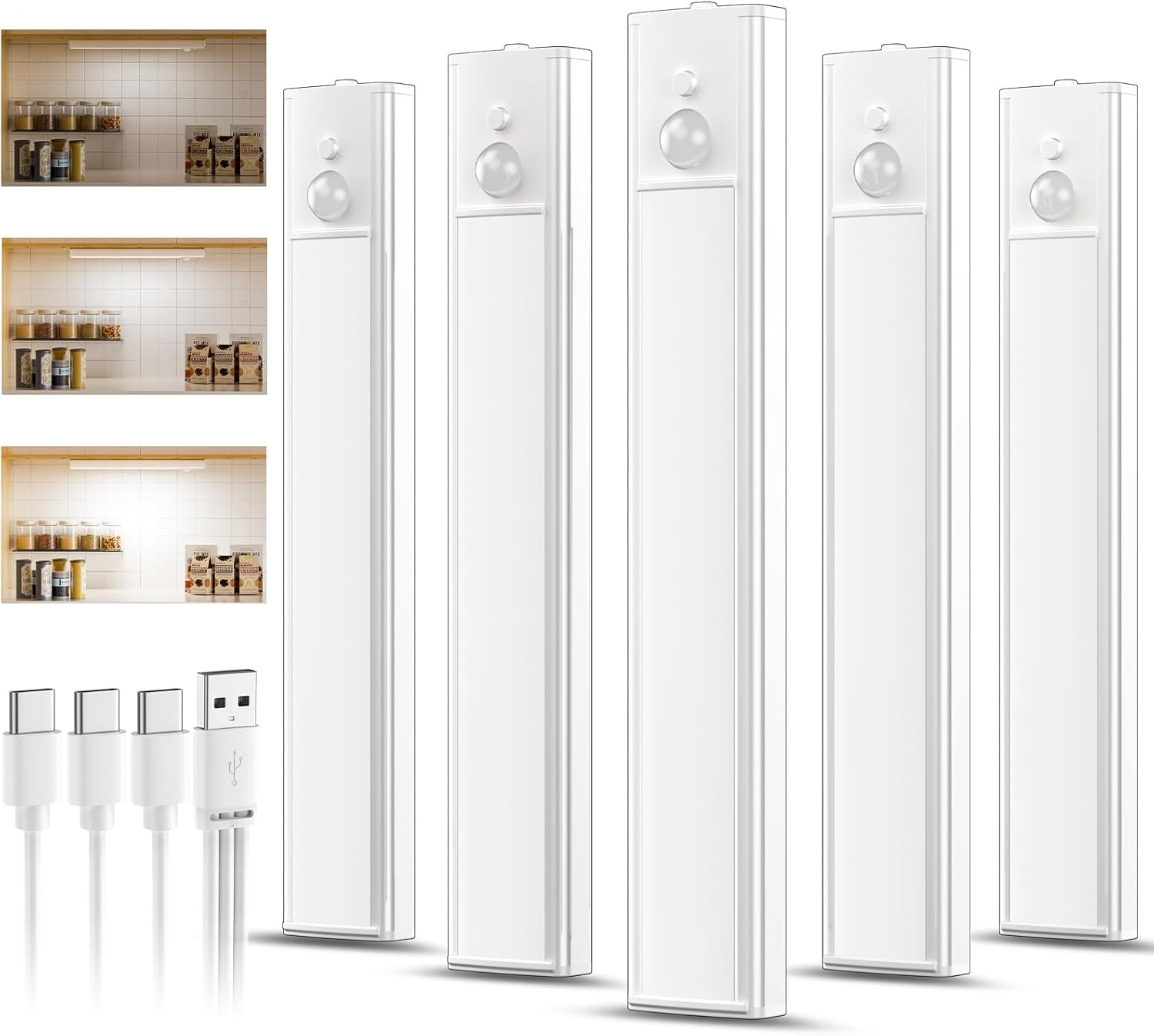 5 Pack Rechargeable under Cupboard Kitchen Lights, Dimmable Cabinet Light Type-C