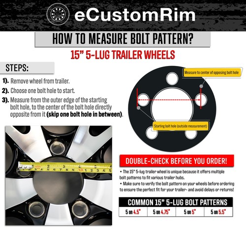 eCustomrim 2-Pk Trailer Tire Rim ST185/80D13 185/80D-13 LRC Silver Modular Wheel - Picture 3 of 9