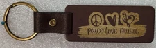 Laser Engraved Wood Key Chain  Love Peace Music-Perfect Father's Day Gift