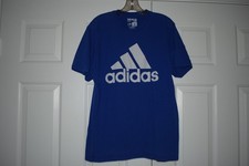 Men's Size L Adidas The Go-To Tee Blue Short Sleeve Shirt White Logo On Front